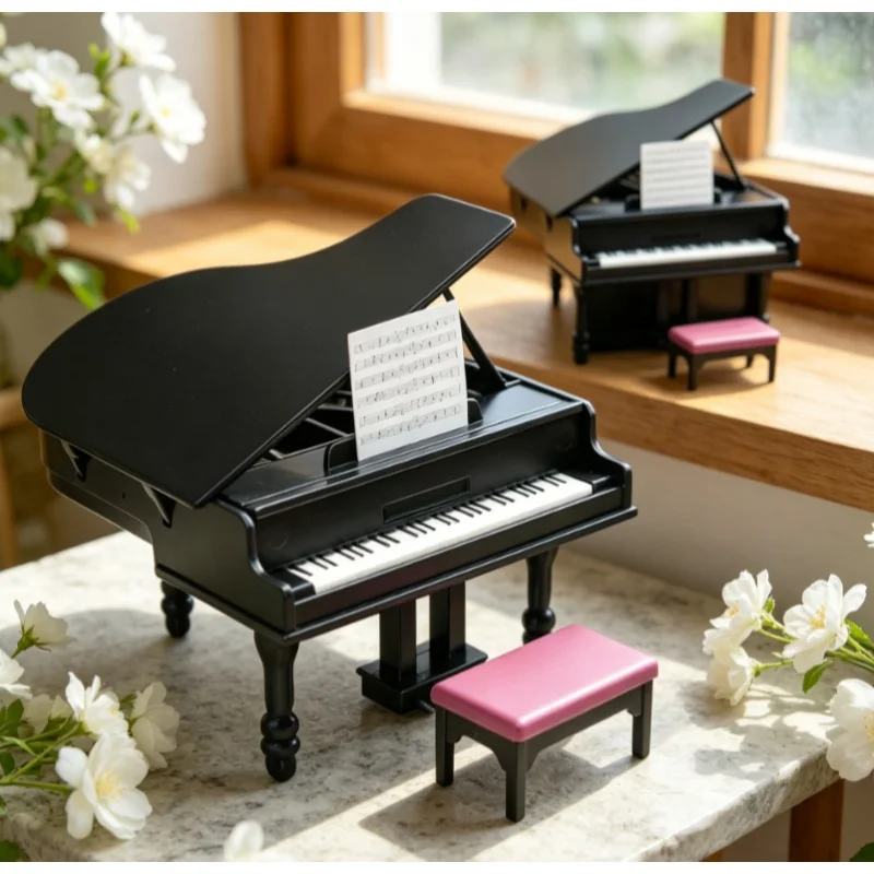 1PC Mini Upright Grand Piano Dollhouse Furniture Model Simulation Shooting Props Decorative Miniature for Dollhouses