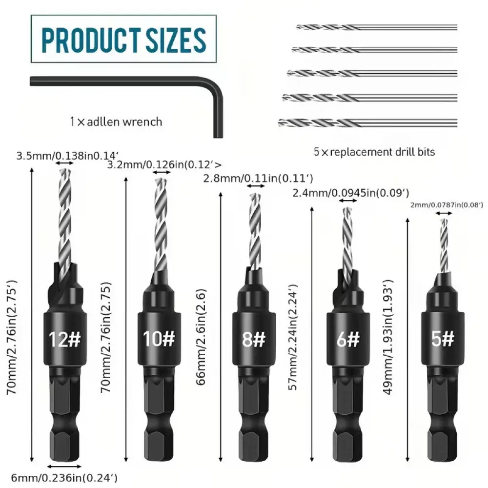 Wood Plug Drill Bit Set Claw Type Titanium Coated Cutter Hex Shank Countersink Carpentry Construction Woodworking Tool