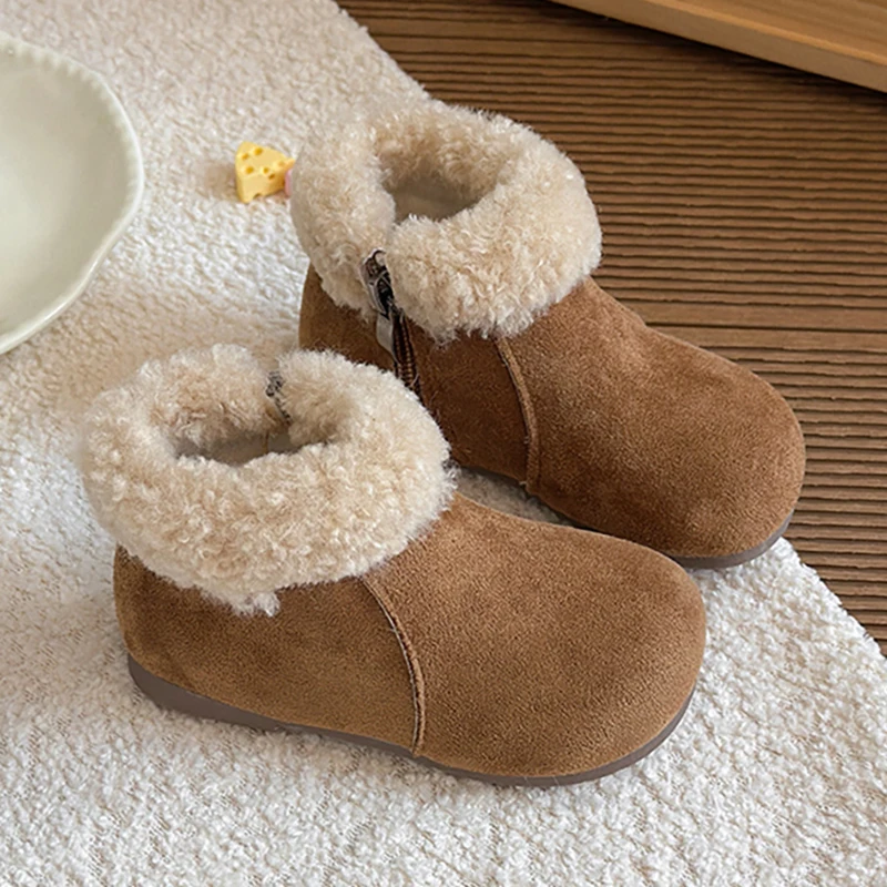 

Зимние сапоги из искусственного меха для детей, толстая теплая хлопковая обувь для мальчиков и девочек, детские зимние сапоги из искусственной кожи, плюшевые бархатные сапоги для детей