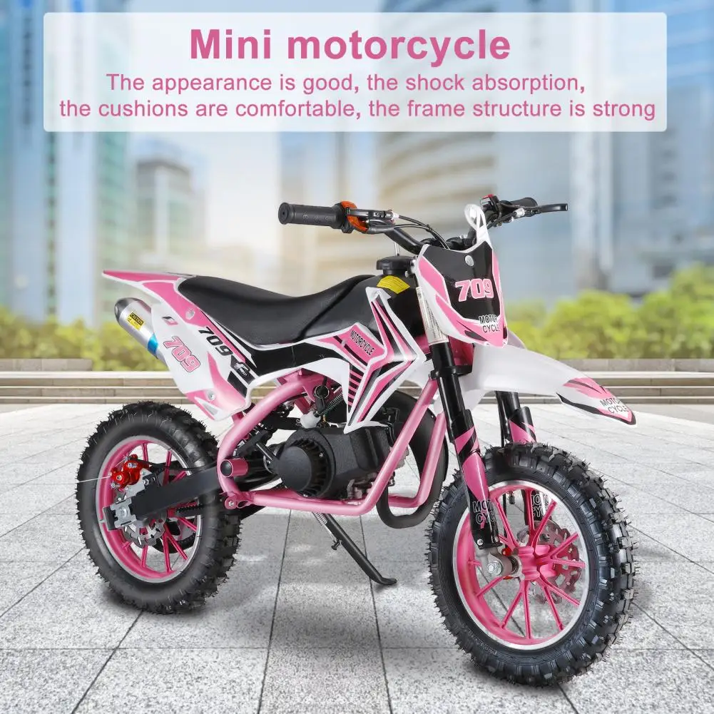 Mini Motorcycle, Wear-resistant Tires 49cc 2-Stroke Kids Dirt Bike, Off Road Gas Motorcycle With Front Rear Disc Brakes (Pink)