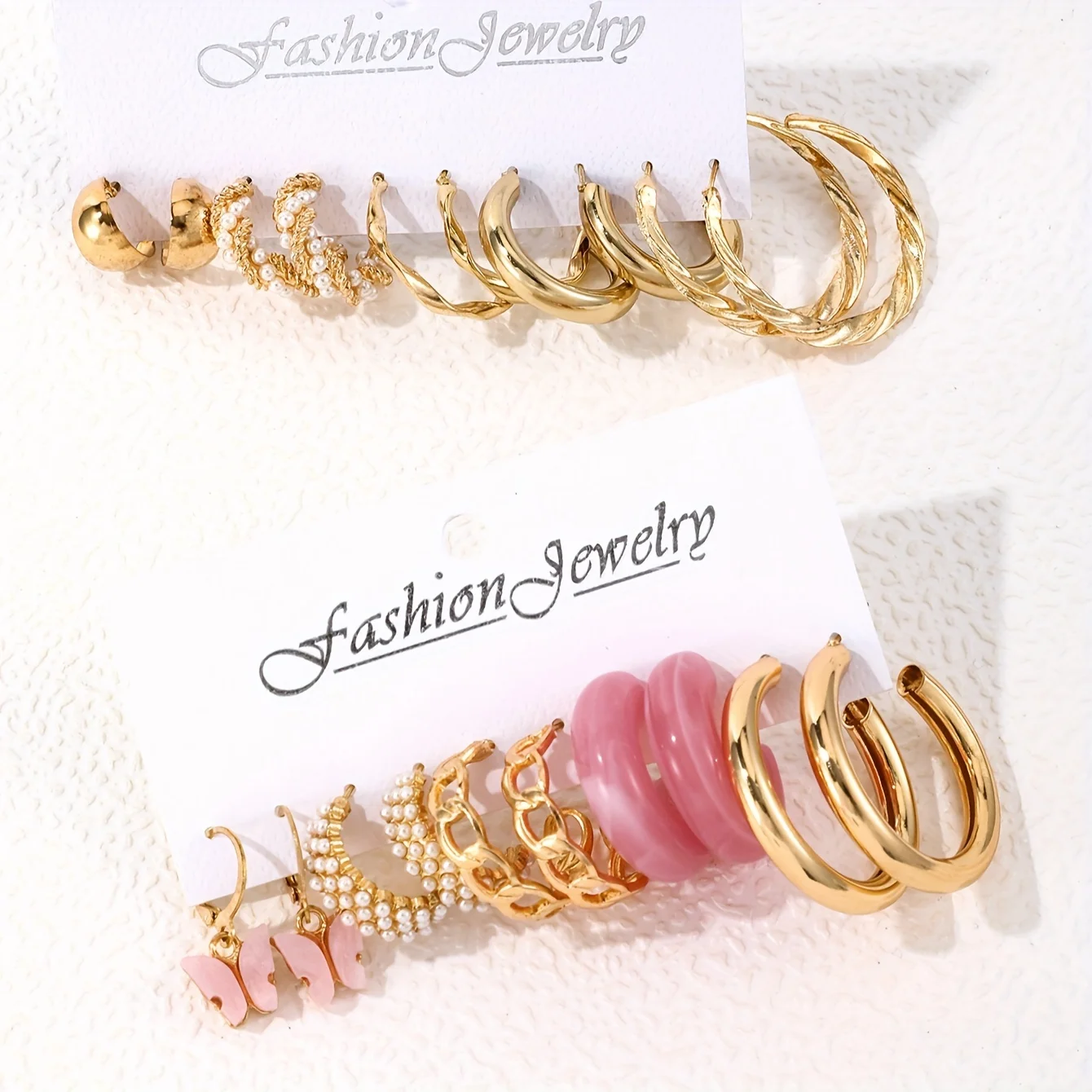 10 Pairs Set Of Delicate Butterfly Pendant Imitation Pearl Design Hoop Earrings Trendy Female Gift For Valentine\'s Day