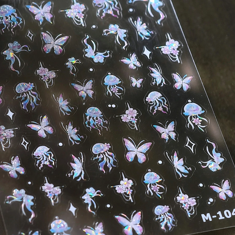 귀여운 버튼 사랑 하트 네일 아트 스티커 사과 배꽃잎 리본 나비 스윗 5D 셀프 접착 매니큐어 데칼 DIY