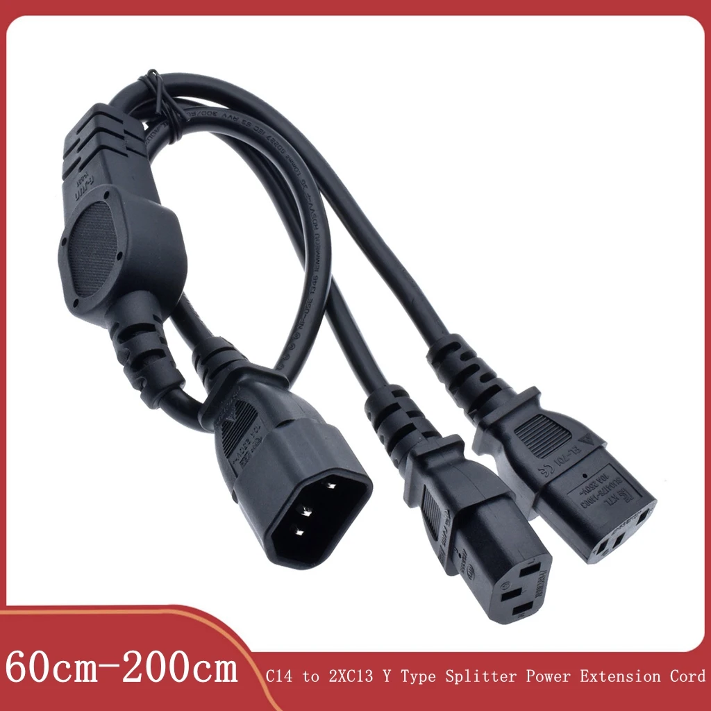 IEC 320 C14 Male Plug to 2XC13 Female Y Type Splitter Power Cord,C14 to 2ways C13 Power Adapter Cable,60cm,100cm,200cm, 250V/10A