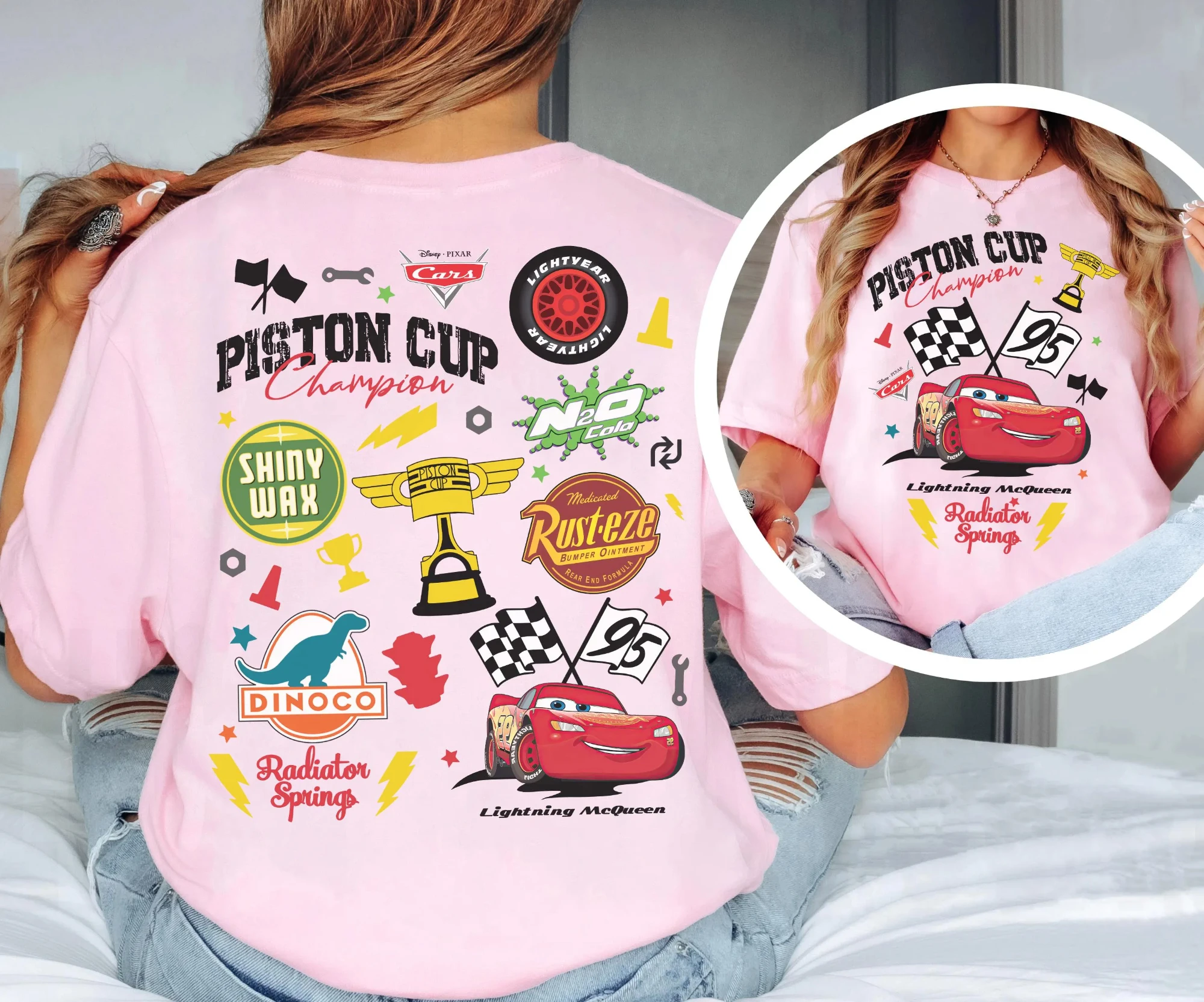 

Новинка Disney 2026, женская футболка с принтом Champion Piston Cup Lightning McQueen, осенне-зимняя футболка с супер коротким рукавом