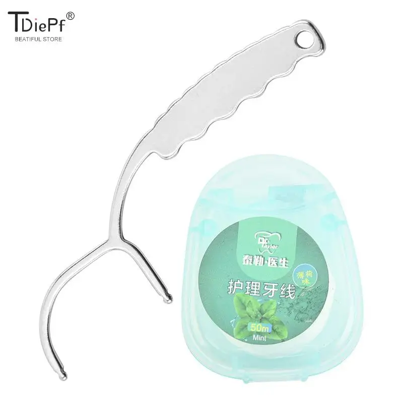 Stainless Steel Toothpicks Handle Tooth Flossing Reusable Toothpicks Portable Toothpick Floss Teeth Cleaner Oral Cleaning Tools