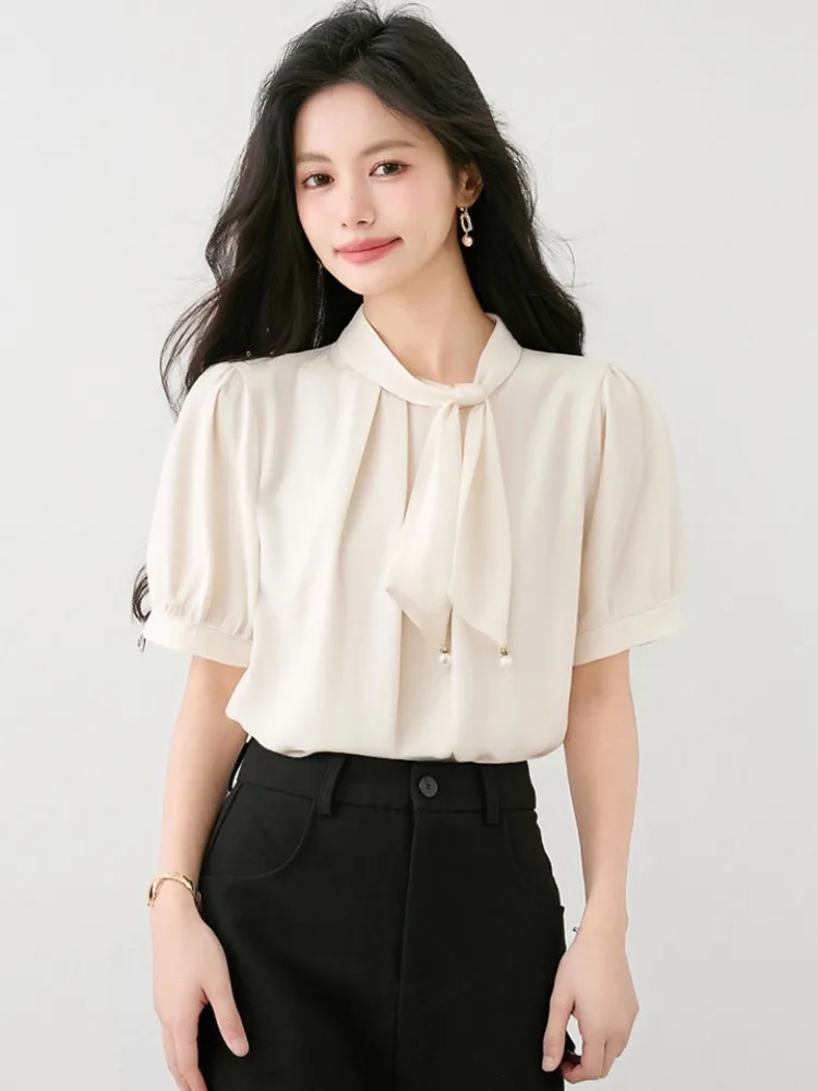 

Женский свободный топ из ацетатного атласа Ele ort Sve Satin с драпировкой, летняя новинка, модный прямой крой с узлом