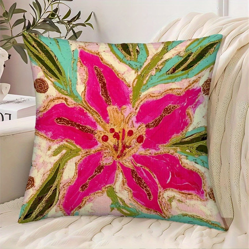 Vintage Weihnachtsstern-Blumen Kissenbezug in Pink und Türkis mit Blumenmuster, Boho Kissenhülle für Sofa, Bett, Couch, Heimdekoration