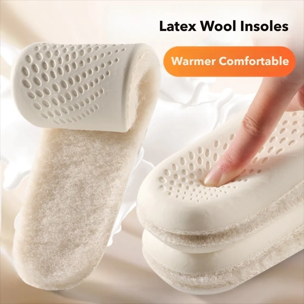 

1 Pair High Elastic Wool Insoles Latex Sole Thermal Thermal Shoe Insoles Thick Design Winter Insoles for Winter Shoes