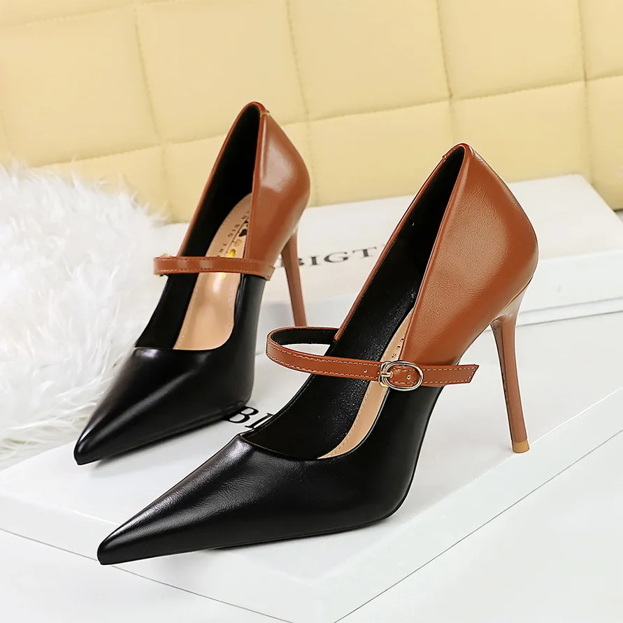 

new pattern Style Fashion Slim Heels Women's With Shallow Mouth And Pointed Colored Block High Heel Single Shoes Pumps Women