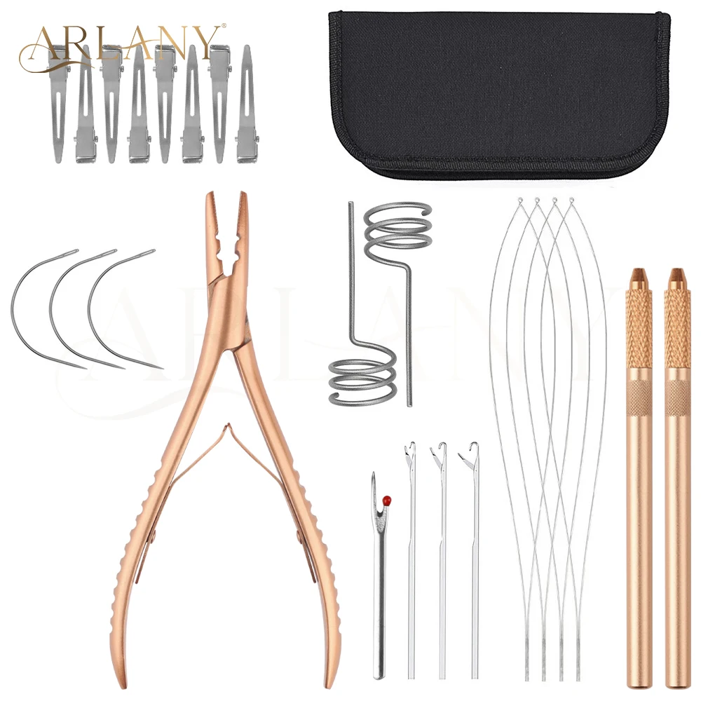 ARLANY Hair Extension Pliers Kit 2-Holes Hair Extension Pliers Microlinks Pliers Pulling Hook Crochet Hair Sectioning Rings