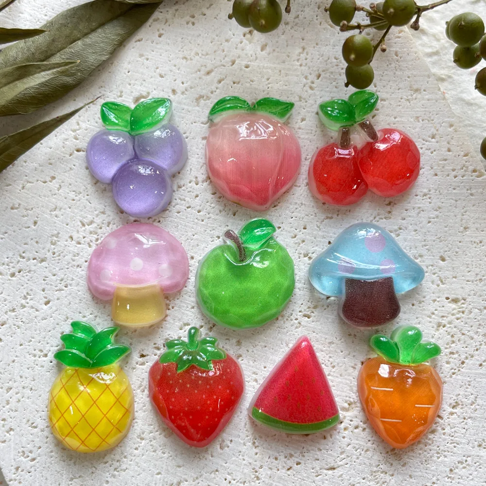 Accesorios de resina de fruta transparente, abalorios para funda de teléfono DIY, accesorios para el cabello, materiales decorativos, 5 uds.