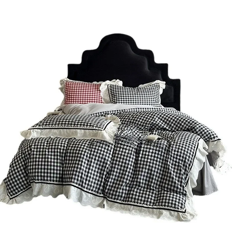 French pure cotton four-piece set, thickened long-staple cotton lace quilt cover, bed sheet