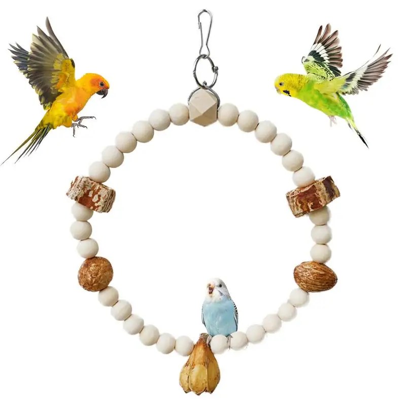 

1PC Natural Wooden Parrots Swing Toy Birds Colorful Beads Bird Supplies pet Toys Perch Hanging Swings Cage Birds Perches Cages