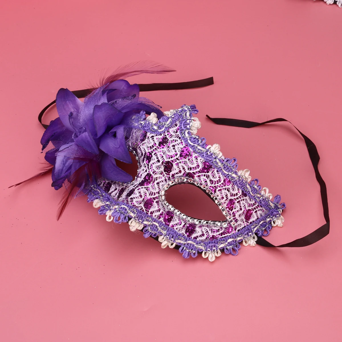 

6pcs Mixed Color Crystal Lily Flower Lace Face Masks Set Hard Plastic Halloween Costume Party Masquerade Ball