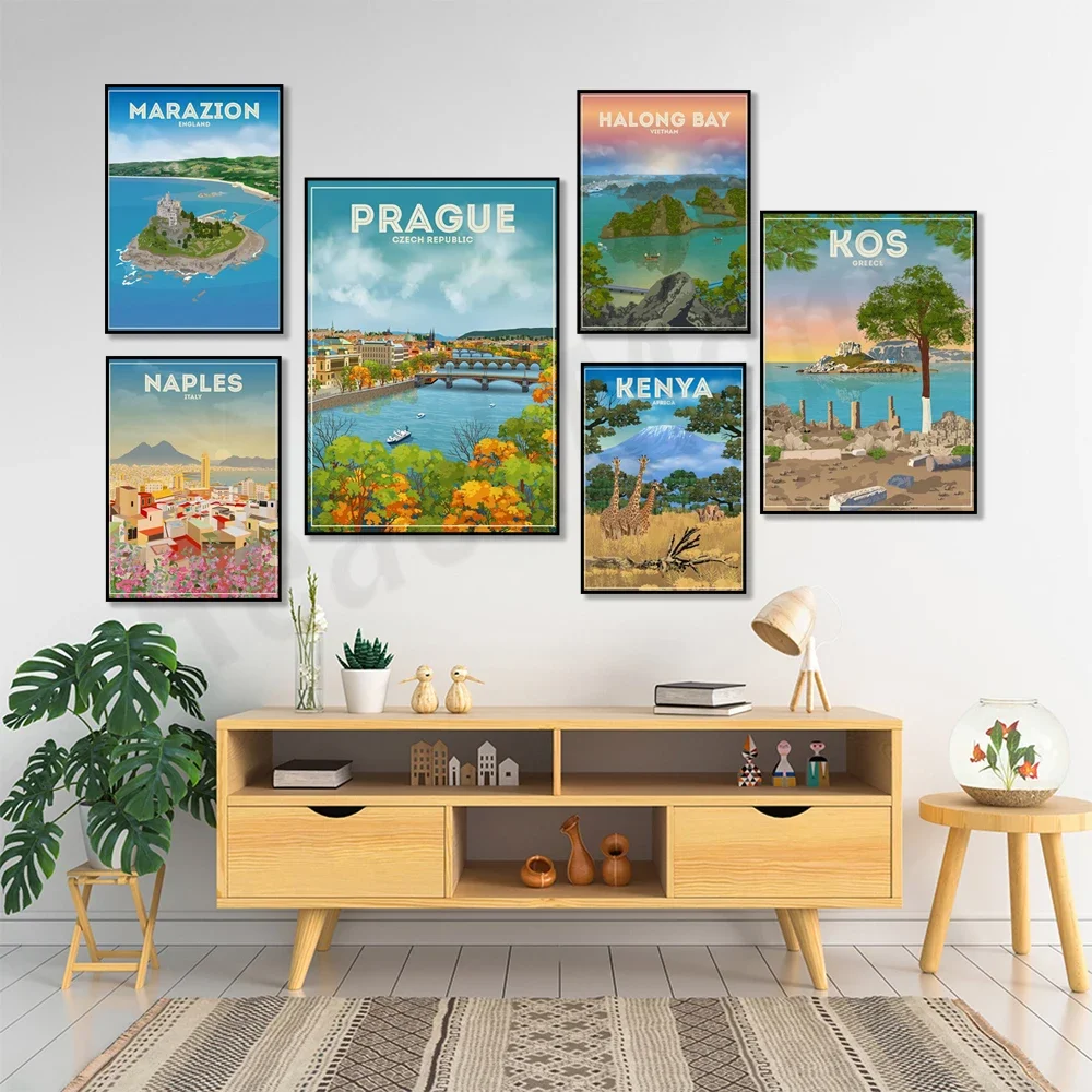 جزيرة كوس، موناكو، كينيا أفريقيا، كوالالمبور، البرتغال، ها لونغ باي فيتنام، نابولي، نورماندي فرنسا، ملصق السفر إنجلترا #2