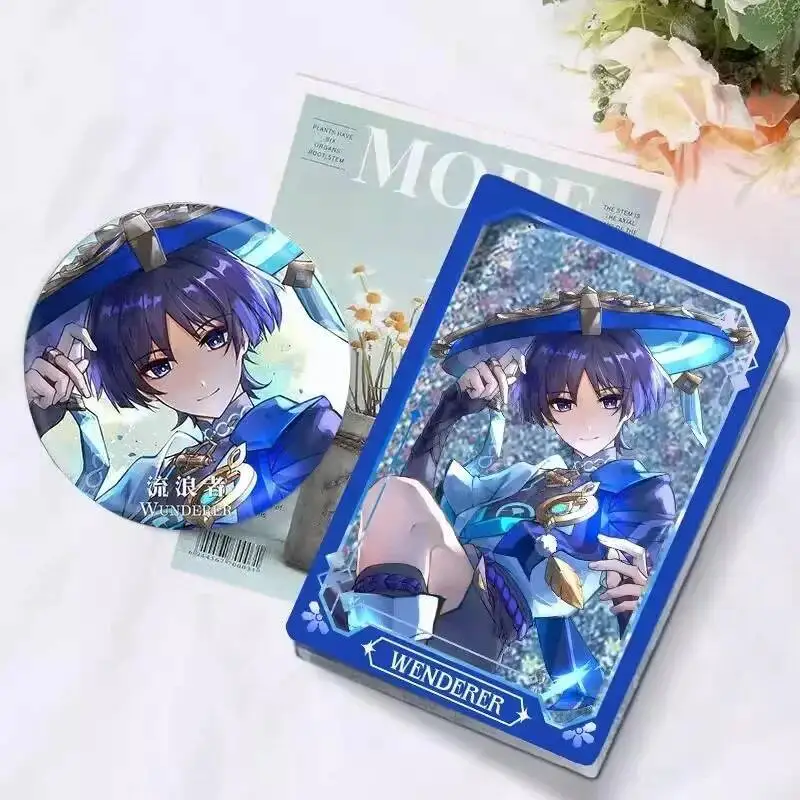 

Anime Game GS Impact Cos Wanderer Laser Badge Scaramouche Acrylic 6X9cm Quicksand Mahjong Display Card Brick Gift