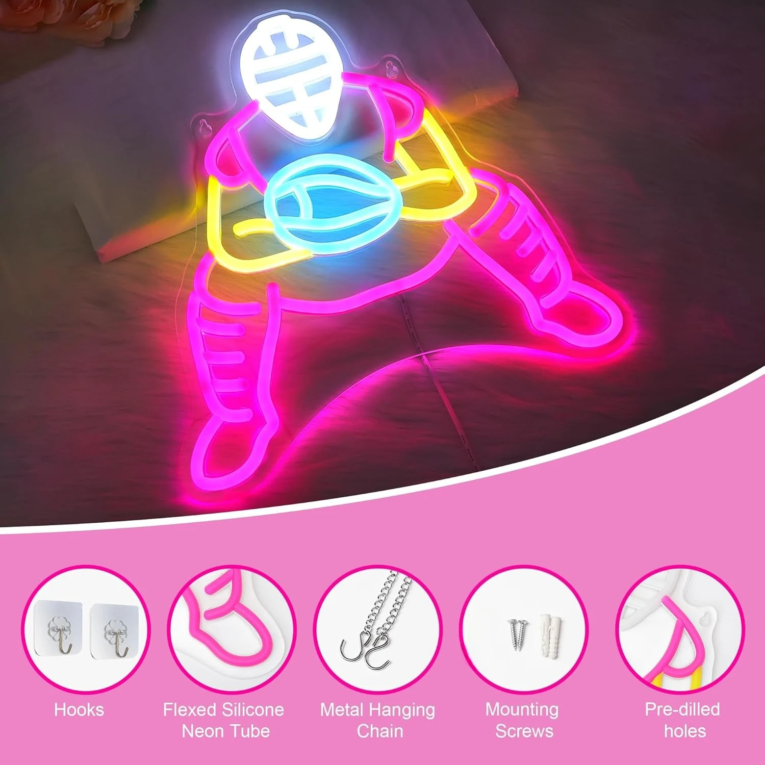 ป้ายไฟนีออนรูปเบสบอล ไฟ LED ปรับความสว่างได้ผ่านพอร์ต USB สำหรับตกแต่งบ้าน คลับ ร้านค้า ห้องเล่นเกม ห้องนอน ของขวัญส่วนตัว ไฟกลางคืน