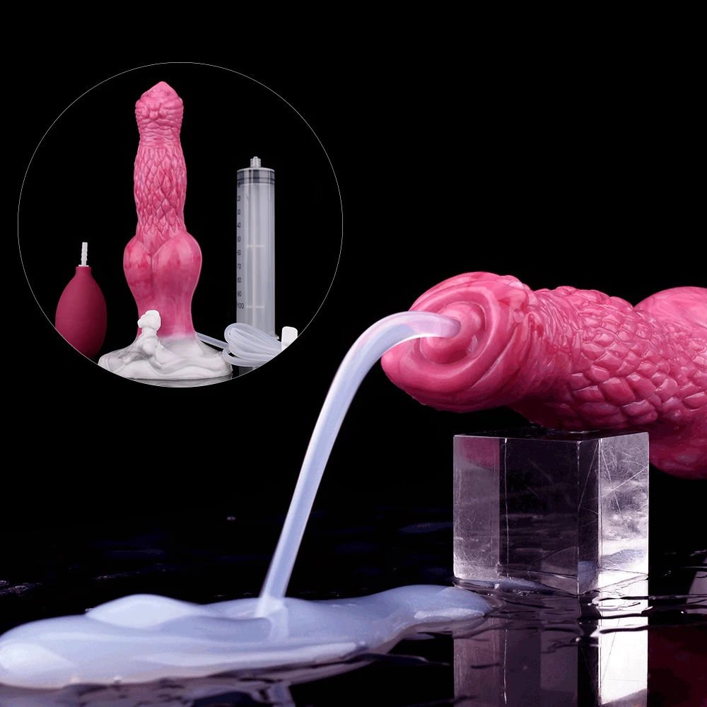 

Dog Squirting Dildo With Suction Cup Ejaculating Animal Penis Soft Silicone 6cm Thick Knot Masturbator Sex Toy For Men Women