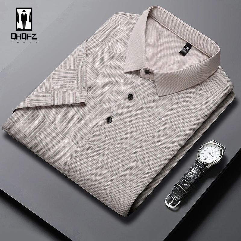 2024 Men\'s New Printed Cotton Business Casual Short sleeved POLO Shirt Fashion  Comfortable and Breathable Top