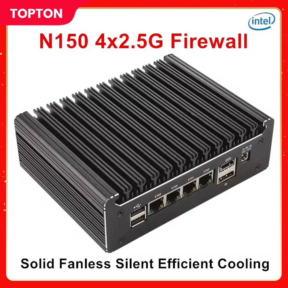 Topton 12th Gen Intel N100 2.5G Soft Router 4x i226-V LAN 1*COM RJ45 Bezwentylatorowy Mini PC Firewall Komputer Type-C pfSense PVE ESXi