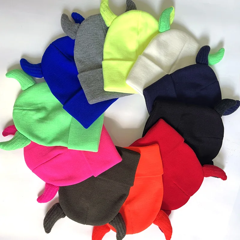 2025 Men's and Women's Couples Devil's Crook Knit Cap with Outdoor Ear Protection Wool Cap Street Hip-hop Cap Ski Hat