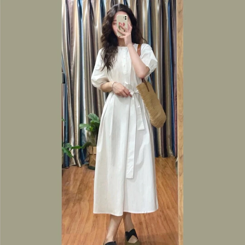 Lace-up Tunic Vestidos Mujer Short Sleeve Dress Temperament Vestido Elegant 2024 Woman Dresses Summer New Shirts Robes