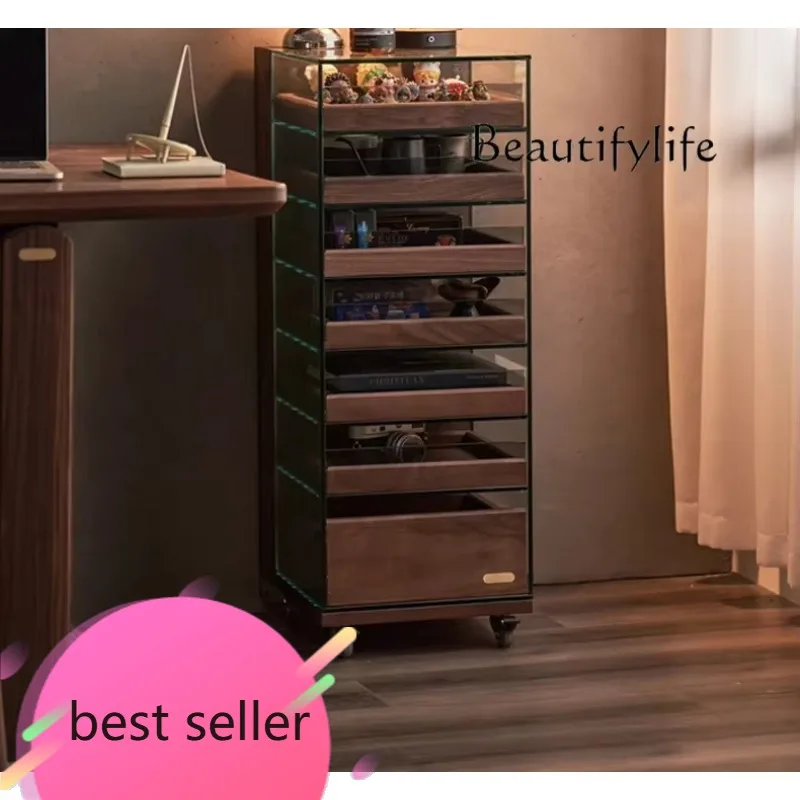 

N Italian Minimalist Black Walnut Display Cabinet Made of Glass Nordic Light Luxury Portable Jewelry Storage Cabinet