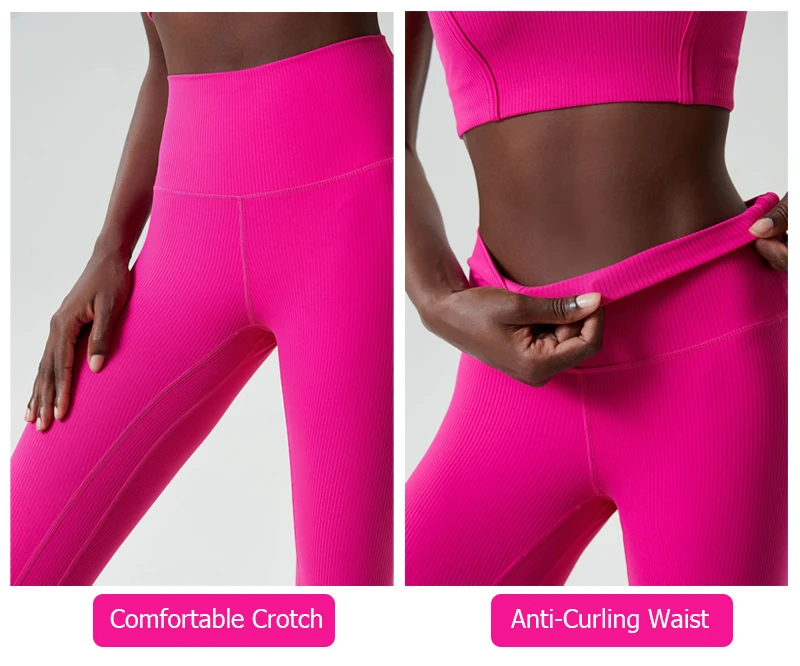 High Impact Gym Anzug Frauen Gerippter Stoff Zwei Stücke Fitness Yoga Set Slim Fit Dehnbare Laufsport Workout Kleidung – Detail 8