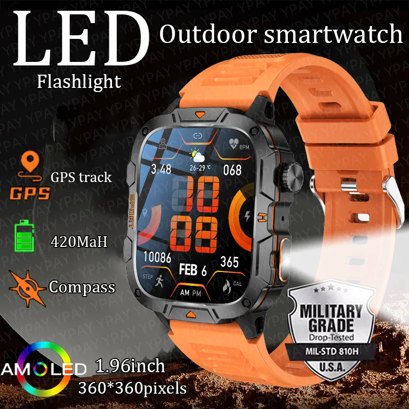 

2025 New LED flashlight outdoor smartwatch Bluetooth call 420mAh health monitoring IP68 waterproof sports fitness smartwatch