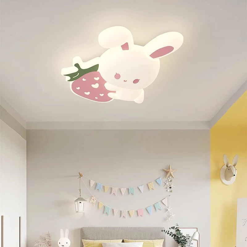 Pink Strawberry Bunny Light Cute Children's Room Ceiling Lights LED Modern Romantic Princess Room Girl Boy Bedroom Ceiling Lamps