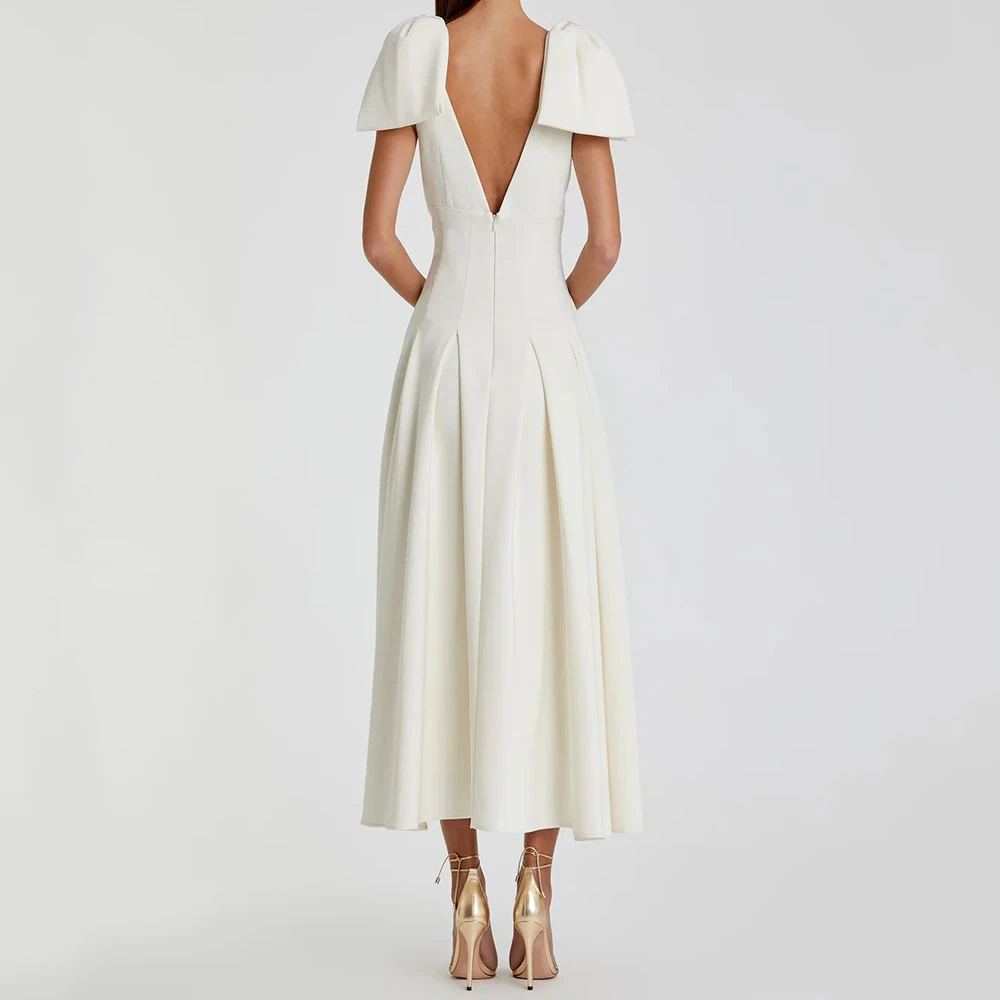 Women's A-line Evening Dresses Tea-length V-neck Sleeveless Prom Gown Fashion Stole Simple Draped Casual Customized Dresses