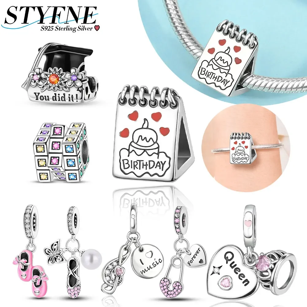 

Sterling 925 Silver Dancing Bow Pink Ballet Shoes Girl Beaded Charm Fit Original Bracelet Simple Jewelry Gift
