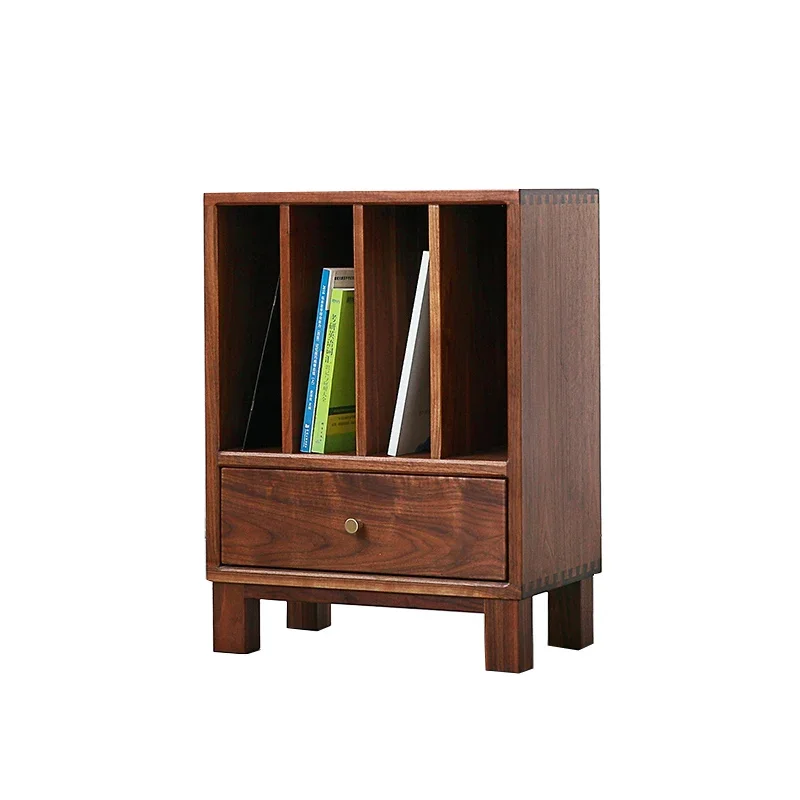 Black walnut magazine cabinet, solid wood small bookcase shelf, corner storage oak bedside table