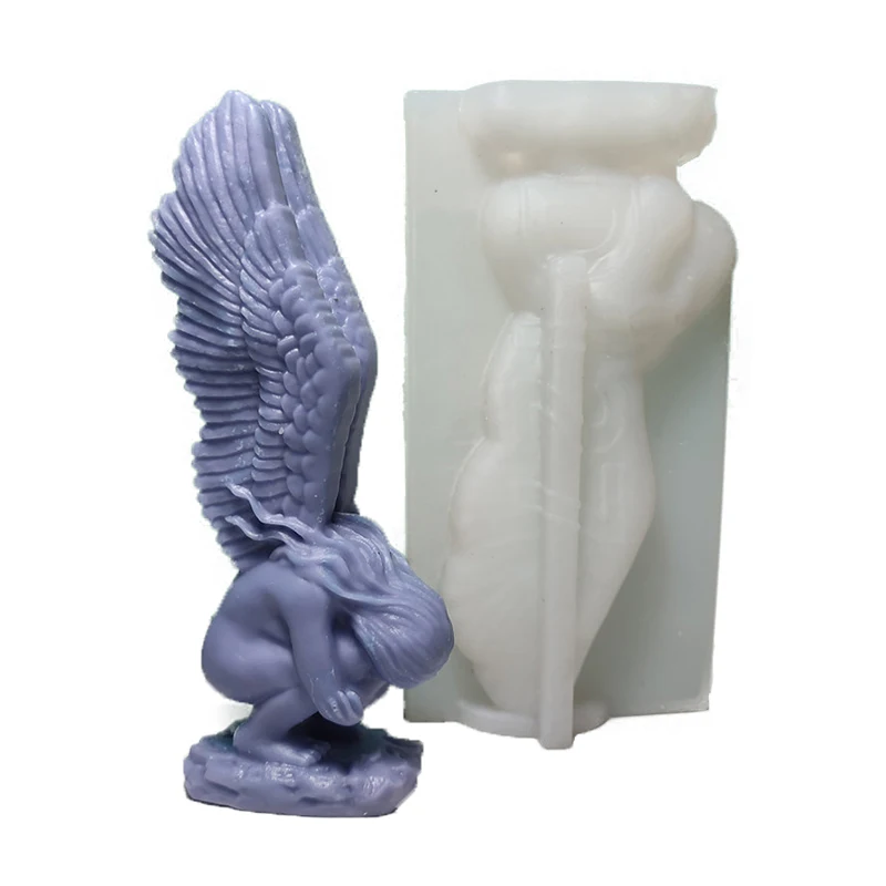 DIY Wing Angel Candle Silicone Mold Angel Girl Body Statue Soap Resin Plaster Making Set Chocolate Cake Baking Mould Home Decor