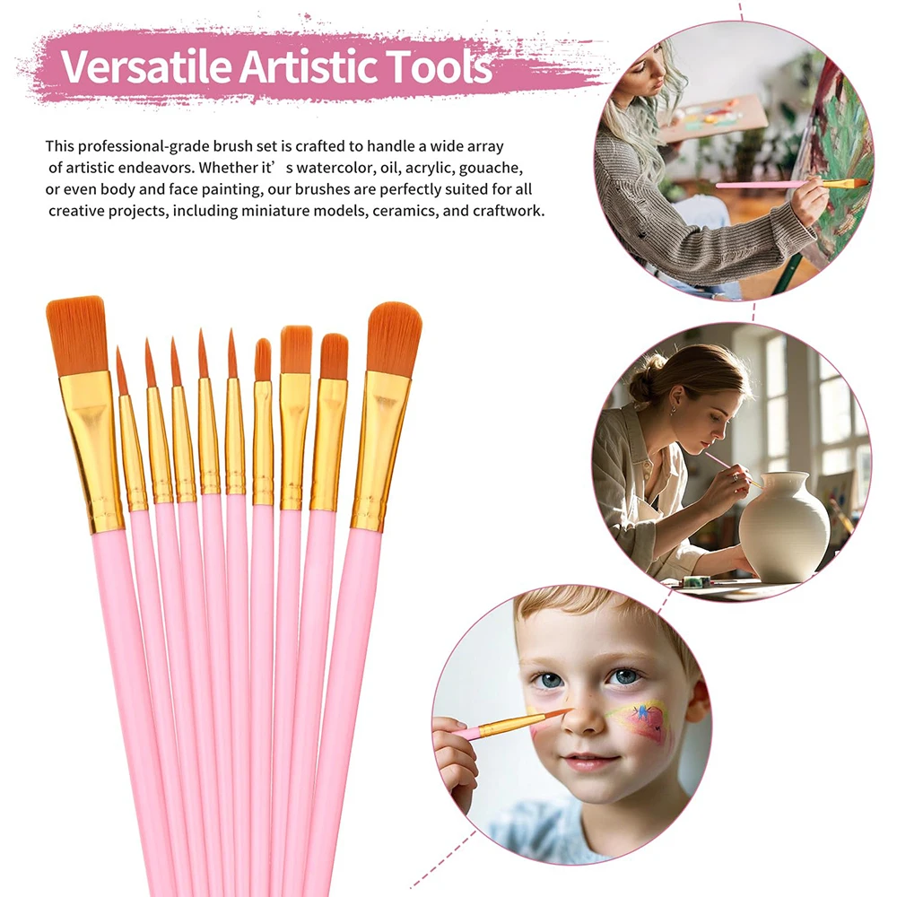 10 قطعة/المجموعة فرش الطلاء مجموعة النايلون الشعر الفنان فرش شعيرات النايلون دائم للفنانين المائية الجسم اللوحة روك والأظافر