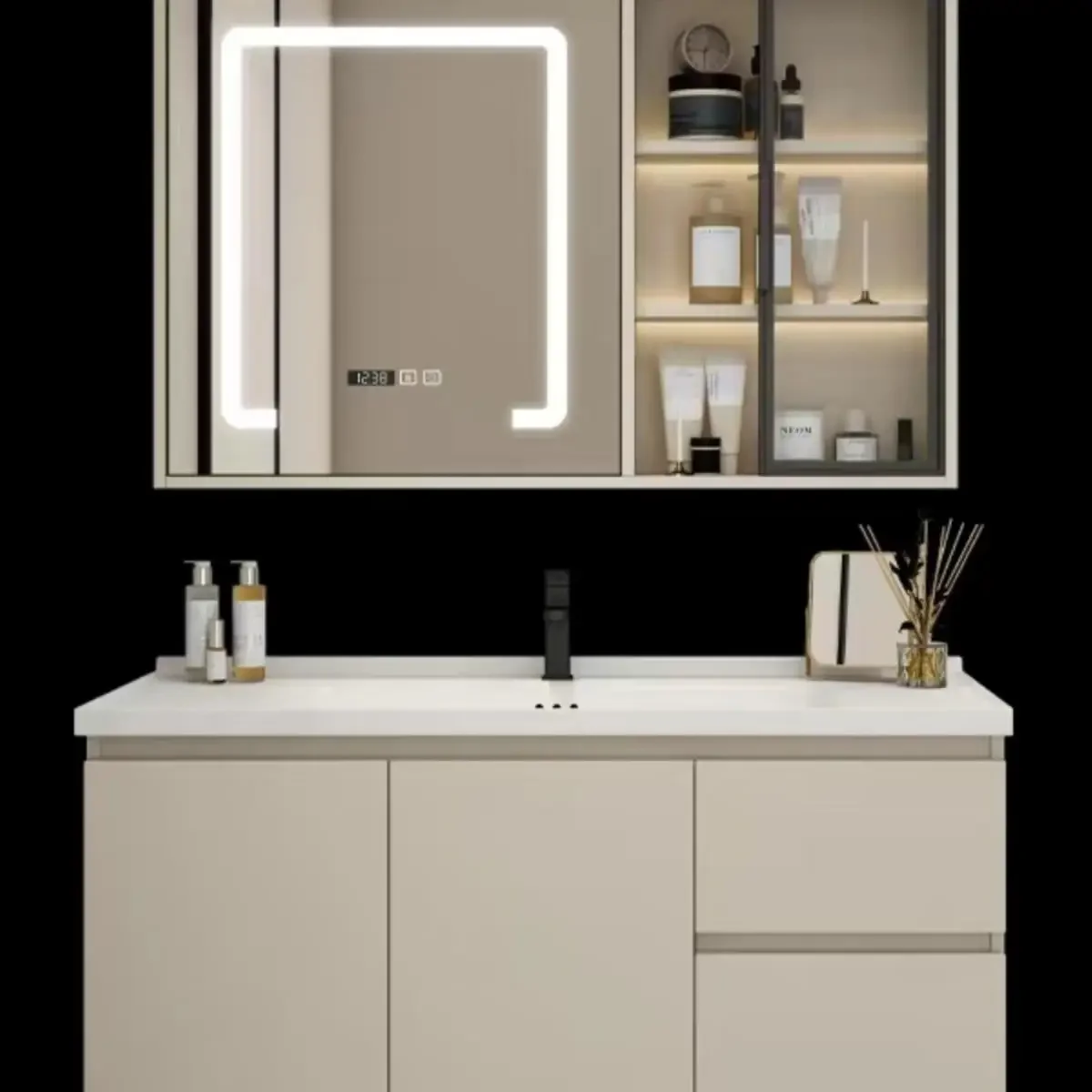 حوض غسيل حمام بسيط بالرياح الكريمية، حوض متكامل من السيراميك