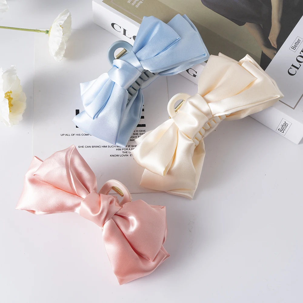 โบว์ผมกรงเล็บคลิปขนาดใหญ่ Shark Claw คลิปผม Bowknot Hairpin Barrettes สําหรับผมหางม้าผู้หญิงอุปกรณ์เสริมผม Headbands