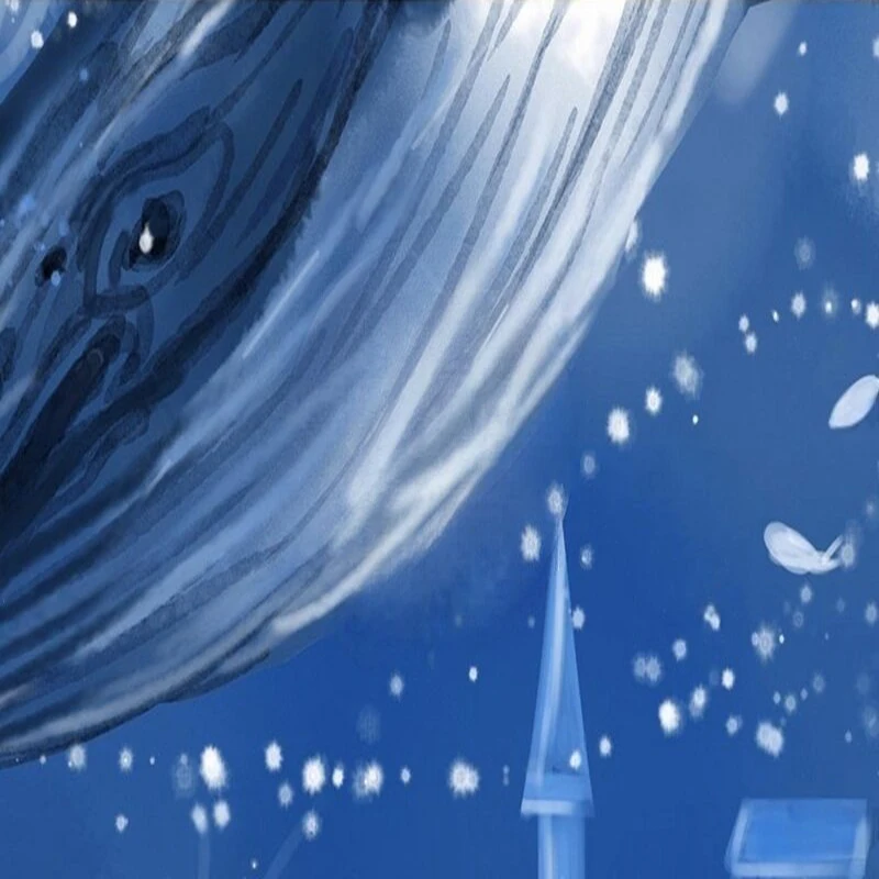 Dreamy whale Modern hand-painted under the sea mural TV home decoration bedroom background wall