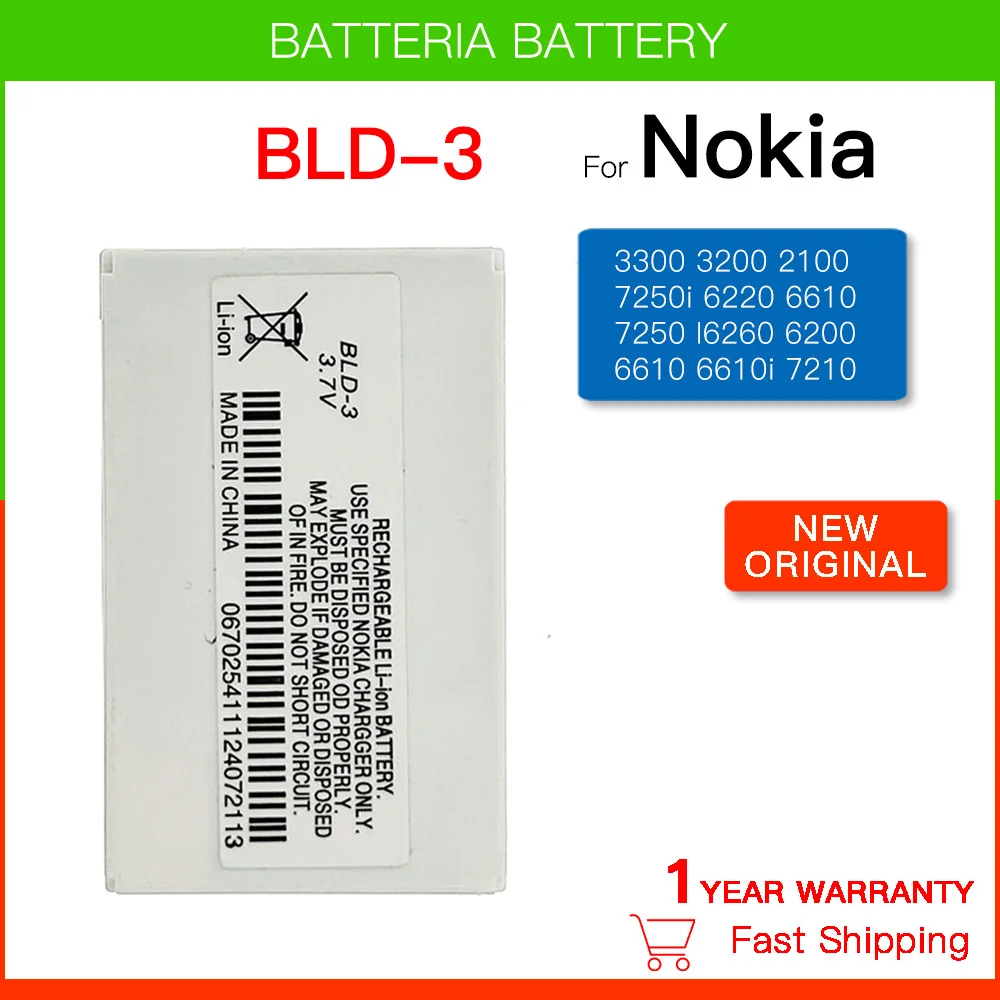 Genuine Original 800mAh BLD-3 Battery For Nokia 7210 3300 2100 6220 6200 6610 6610 7250 I6260 6610i 7250i Cell Phone Batteria