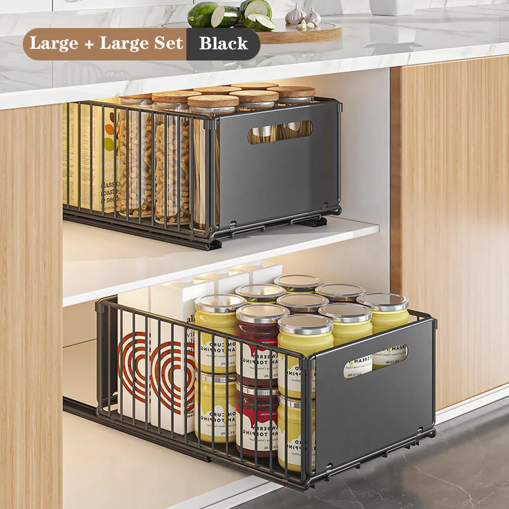 Pull Out Cabinet Organizer Expandable Kitchen Drawers, Heavy Duty Slide Out Storage Basket With Adhesive Film Cabinet Shelf