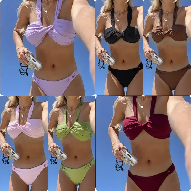 

Bikini, swimsuit sexy solid color neck bikini foreign trade swimsuit