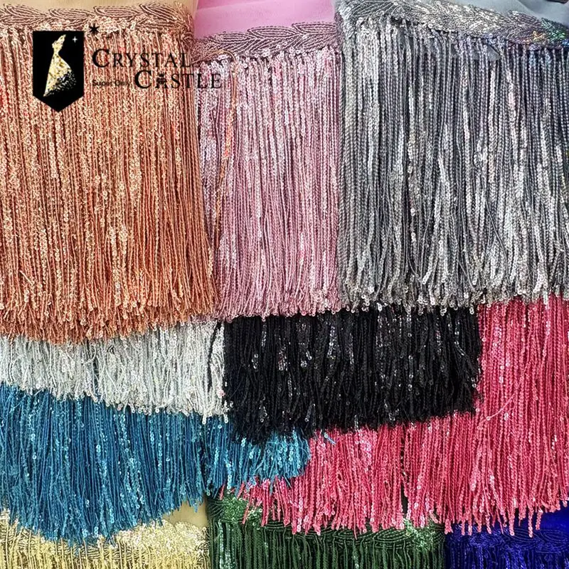 Pailletten-Fransenbesatz für Kleider, 1–10 Yard, goldener Glitzer, Quaste, Nähen, dekorative Hochzeitsaccessoires, Spitzenvorhänge, Tanzkleidung – Detail 3