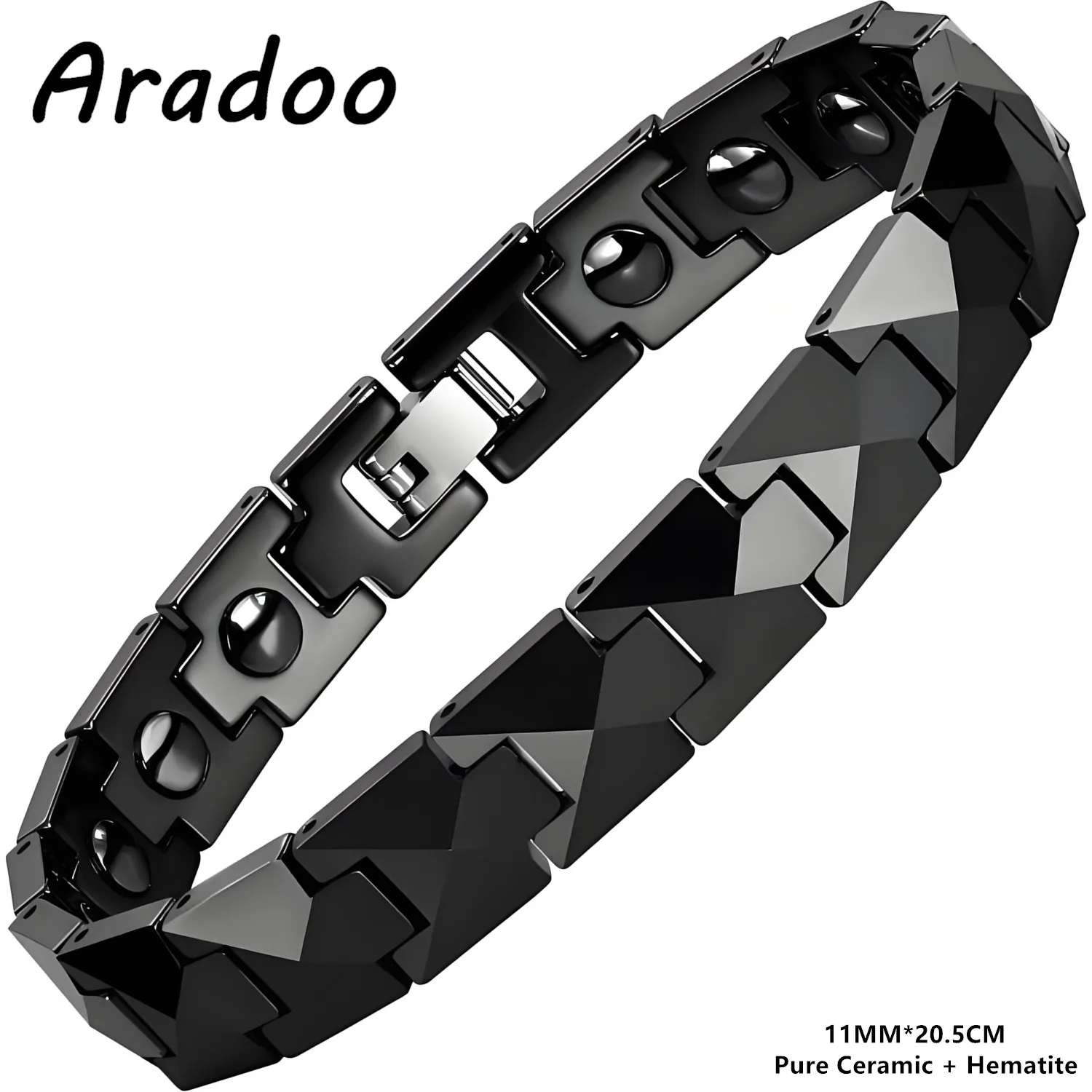 ARADOO Premium Ceramic Bracelet with Pyramid-shaped Design Hematite Magnetic Therapy Wristband Jewelry Gifts