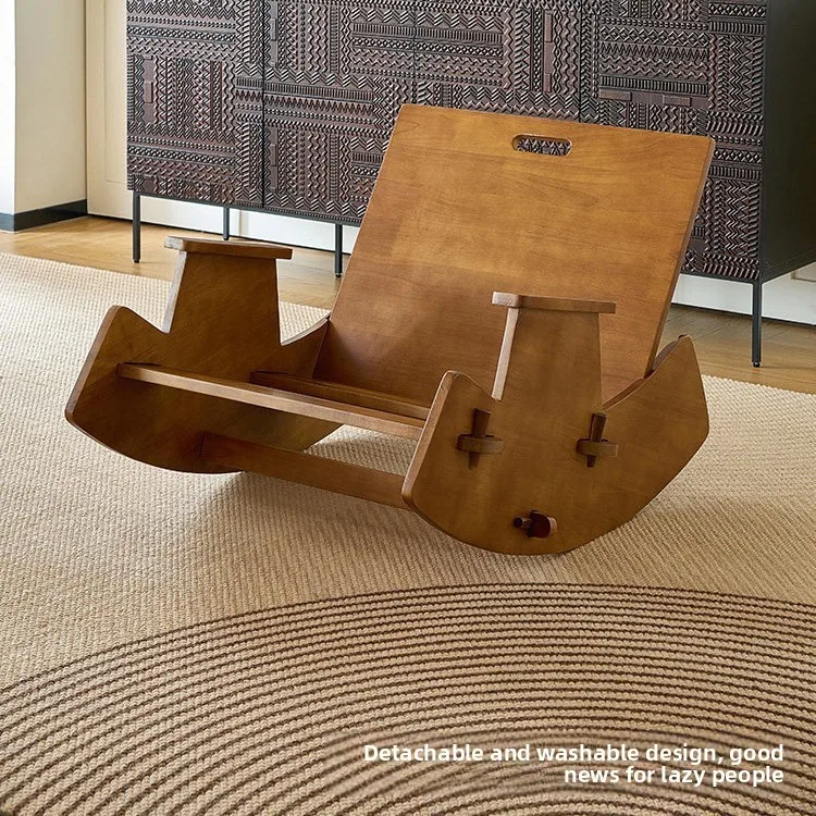 &Solid Wood Retro-style Minimalist Rocking Chair-Multifunctional Tilting Reclining Sleeping Leisure Furniture for Living Room
