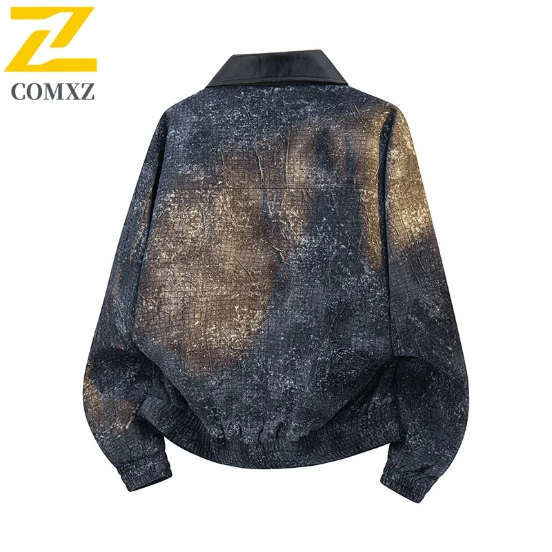 เสื้อแจ็คเก็ตผู้ชายคอตั้ง COMXZ สไตล์อเมริกัน เสื้อแจ็คเก็ตมอเตอร์ไซค์น้ำหนักเบา ดีไซน์คลาสสิก สวมใส่สบาย ทนทาน เสื้อผ้าฤดูใบไม้ร่วง
