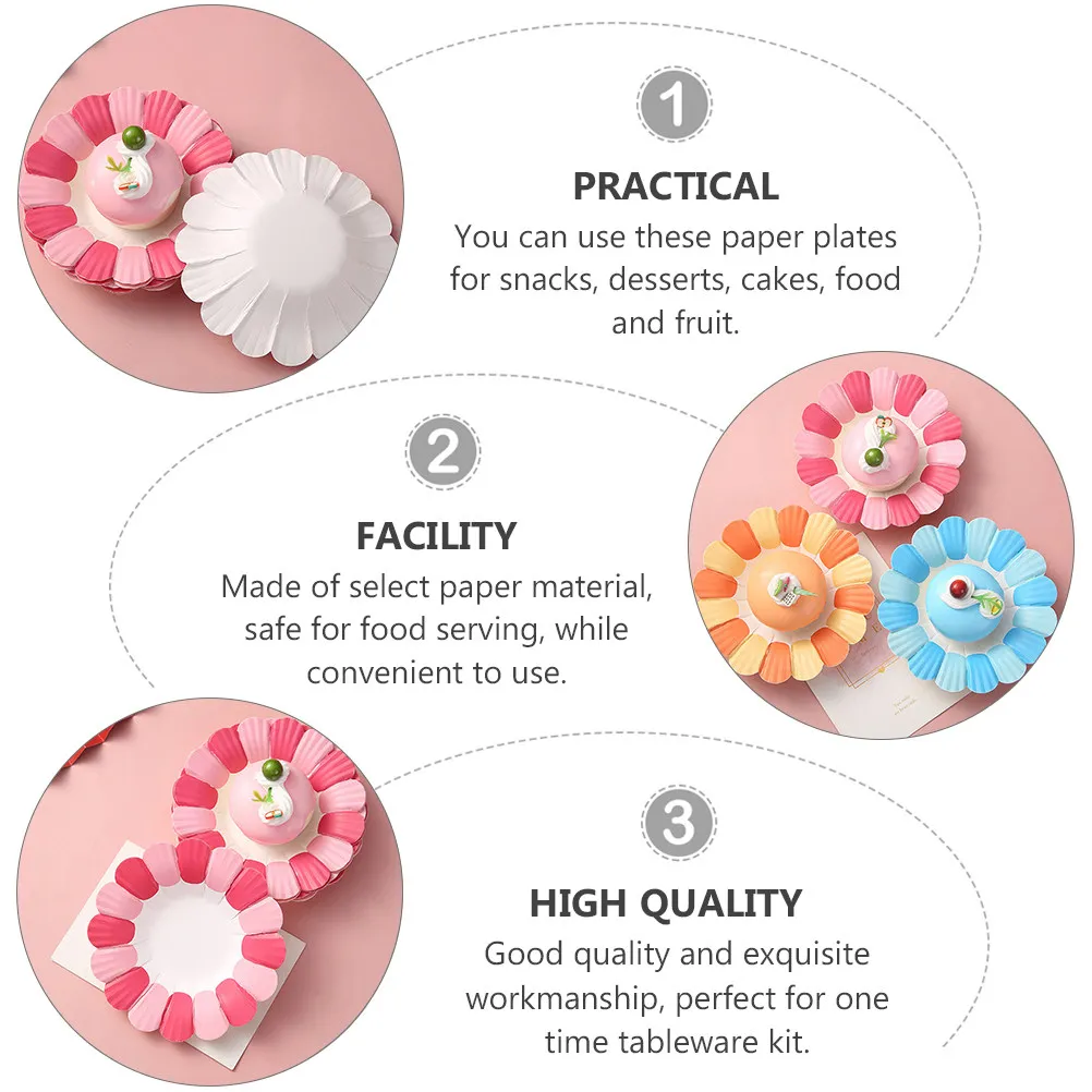 

50Pcs Paper Dinning Plate Creative Colorful Plates for Birthday Party Dessert Fruit One Time Use Paper Plates Petal Patterns