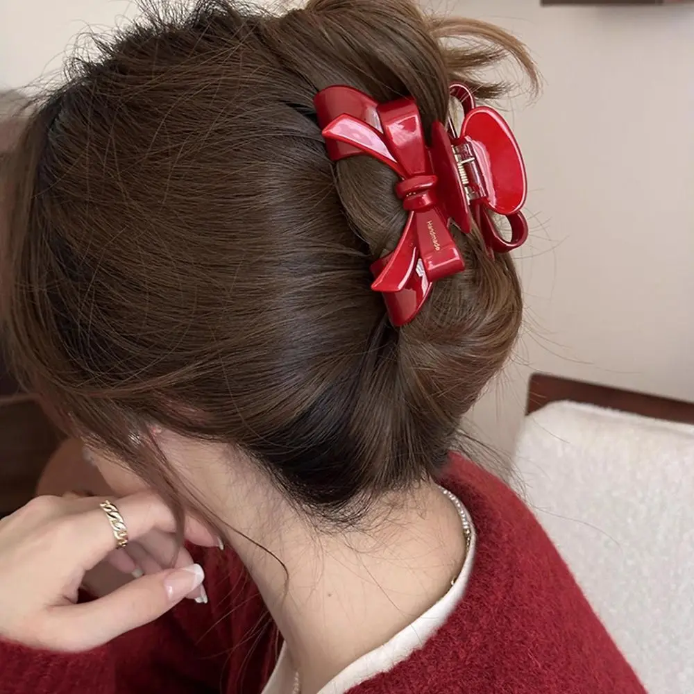 女の子のためのアセテートとアセテートのヘアクリップ,ヘアクリップ,赤い文字,かわいいヘアピン,蝶ネクタイ,ファッション,新年