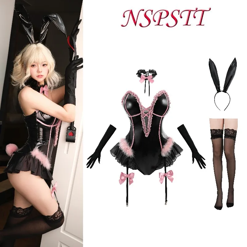 nspstt-combinaison-de-cosplay-originale-de-lapin-pour-femme-jupe-mini-noire-et-rose-tenue-de-jeu-de-role-pour-halloween-et-fetes-de-noel