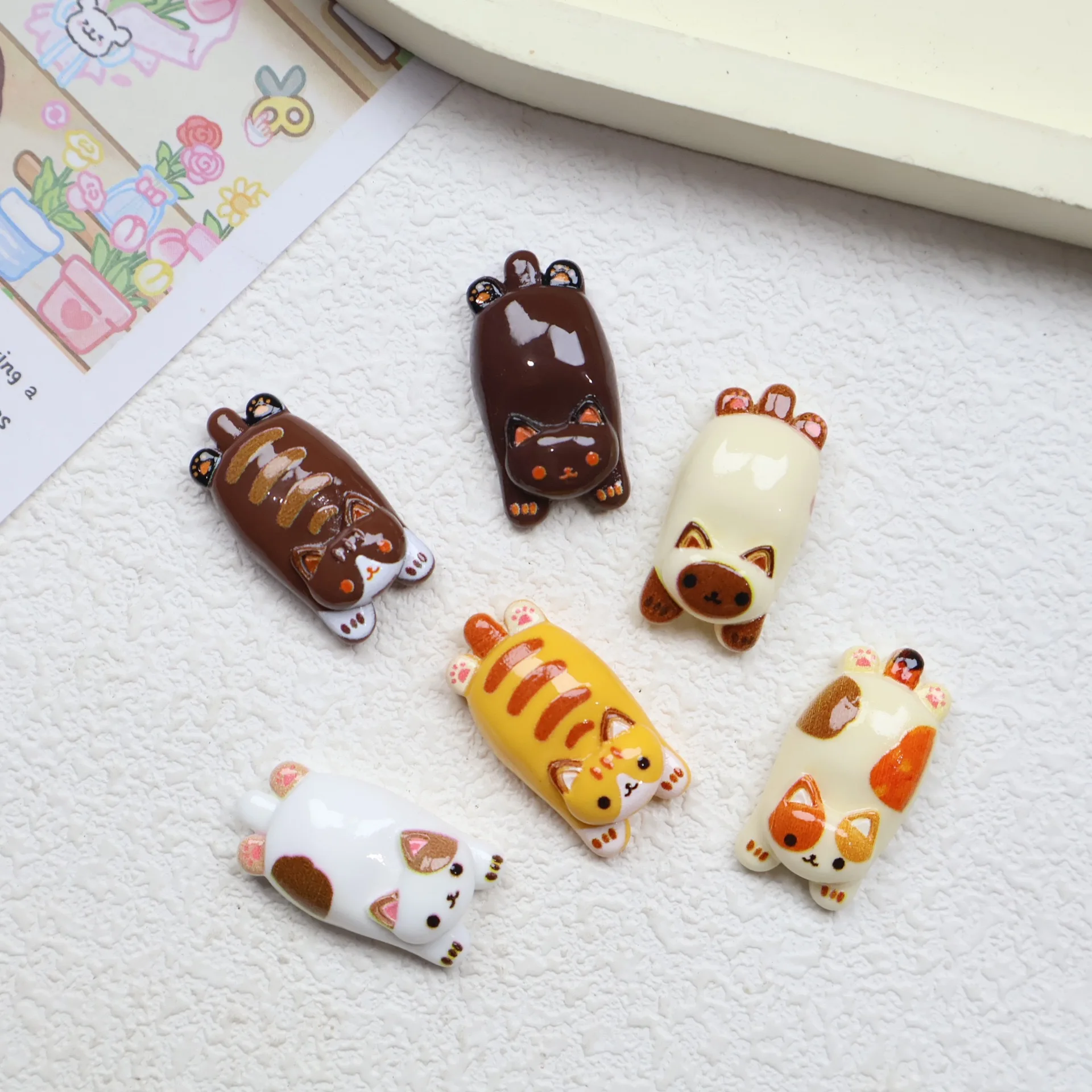 20PCS Resin DIY jewelry accessories cartoon party cat cream glue phone case patch hair clip refrigerator patch decoration