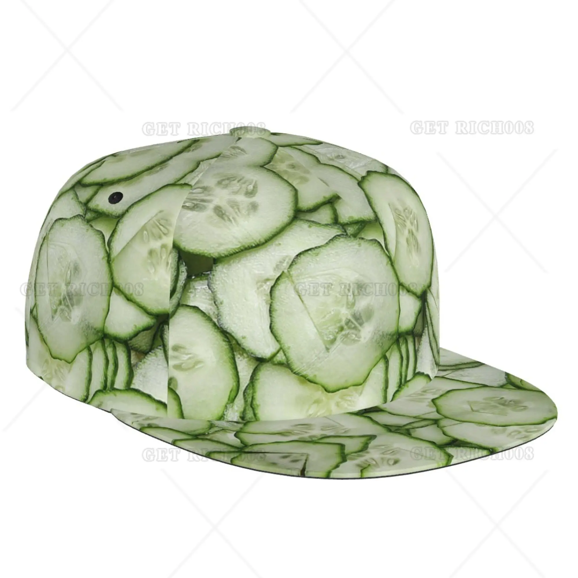 Cucumber Funny Flat Brim Baseball Cap Adjustable Summer Snapback Hat for Men Women Unisex Hip Hop One Size Print